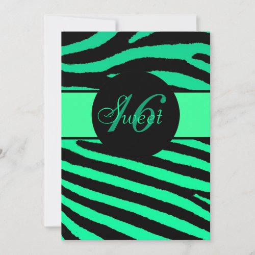 Sweet 16 green black zebra stripe birthday invites