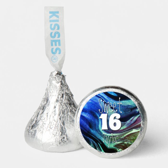 Sweet 16 Green & Blue Marble Personalized Hershey®'s Kisses® (Front)