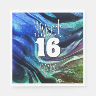 Sweet 16 Green & Blue Marble Personalized Napkins