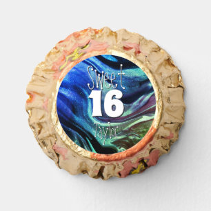 Sweet 16 Green & Blue Marble Personalized Reese's Peanut Butter Cups
