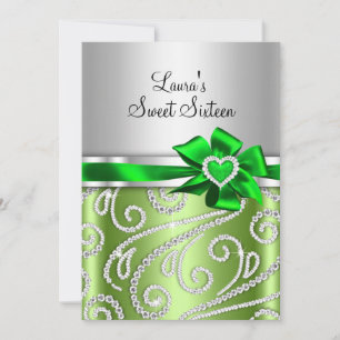 Sweet 16 Green Bow & Sparkle Diamond Announcements