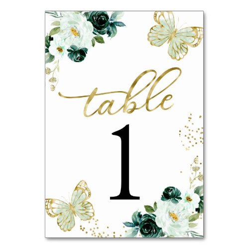 Sweet 16 Green Floral Butterfly  Table Number