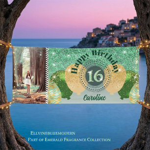 Sweet 16 Green Glitter Balloon Parade Photo Banner