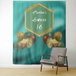 Sweet 16 Green Glitter & Glitter Party Balloons Tapestry