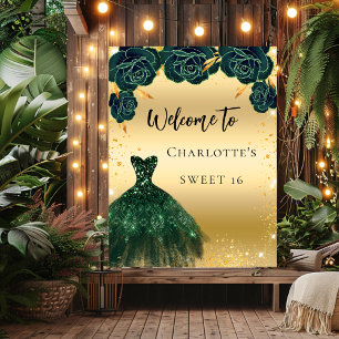Sweet 16 green gold dress flowers welcome poster