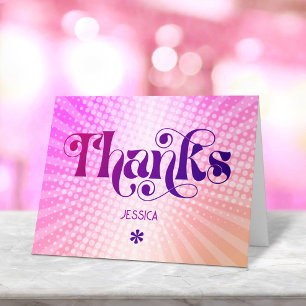 Sweet 16 Groovy Bold Retro Pink Orange Gradient Letterpress Thank You Card