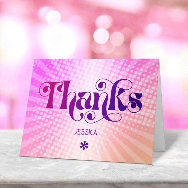 Sweet 16 Groovy Bold Retro Pink Orange Gradient Thank You Card (Creator Uploaded)
