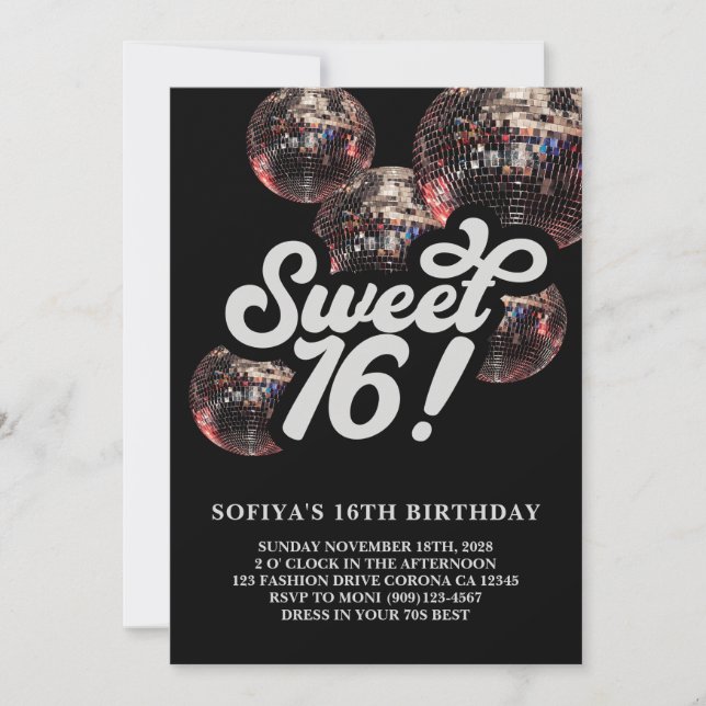Sweet 16 Groovy Disco Ball Birthday Invitation  (Front)