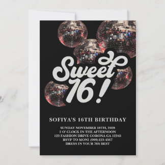 Sweet 16 Groovy Disco Ball Birthday Invitation 