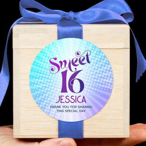 Sweet 16 Groovy Purple Blue Gradient Retro Boho Classic Round Sticker