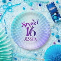 Sweet 16 Groovy Purple Blue Gradient Retro Boho