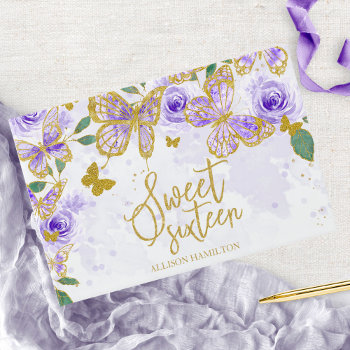 Sweet 16 Guest Book Gold Purple Butterfly Floral by StampsbyMargherita at Zazzle