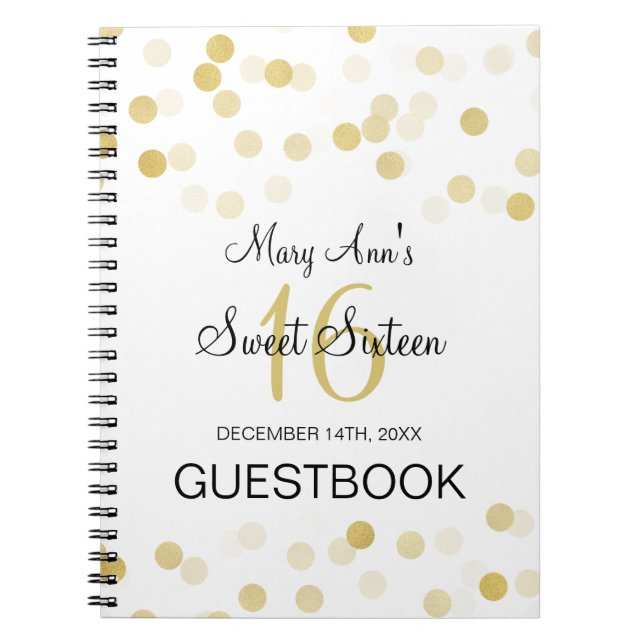 Sweet 16 Guestbook Faux Gold Foil Glitter Lights Notebook (Front)