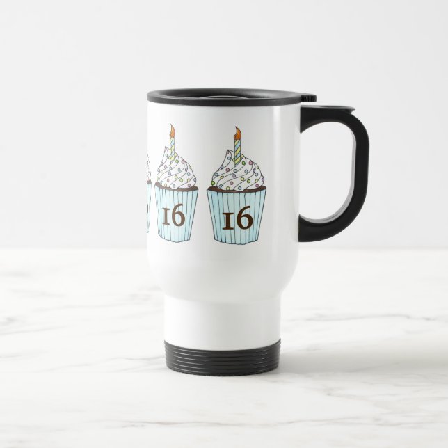 Sweet 16 Happy Birthday Cupcake Sprinkles Favor Travel Mug (Right)