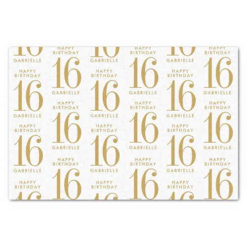 Sweet 16 Happy Birthday Gold Name and Age Tissue Paper