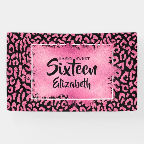 Sweet 16 Happy Birthday Leopard Custom Banner