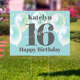 Sweet 16 Happy Birthday Turquoise Balloon Yard Sign