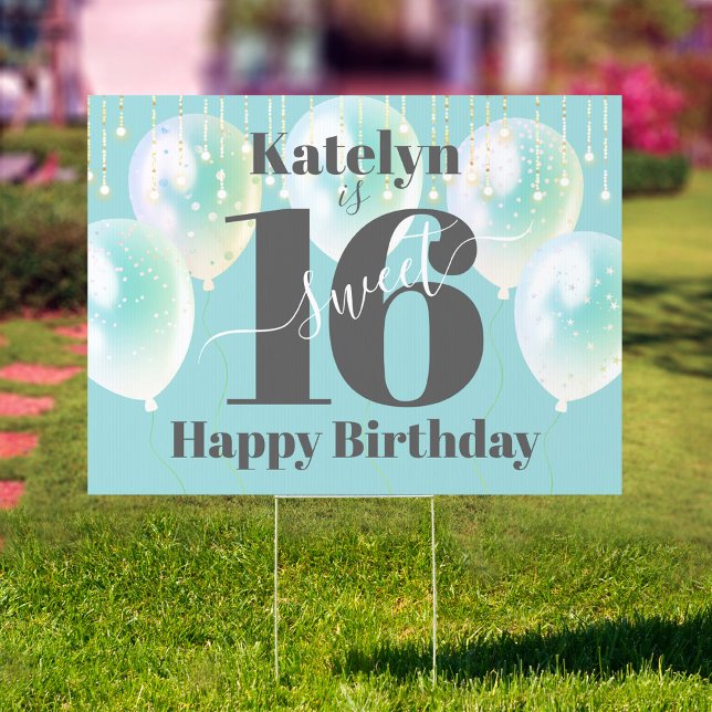 Sweet 16 Happy Birthday Turquoise Balloon Yard Sign (Creator Uploaded)