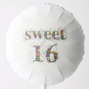 Sweet 16 Happy Birthday Wildflowers Text Balloon