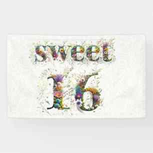 Sweet 16 Happy Birthday Wildflowers Text Banner