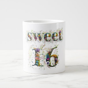 Sweet 16 Happy Birthday Wildflowers Text Giant Coffee Mug