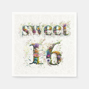Sweet 16 Happy Birthday Wildflowers Text Napkins