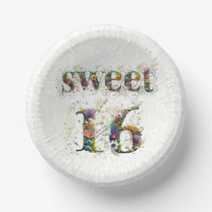 Sweet 16 Happy Birthday Wildflowers Text Paper Bowls