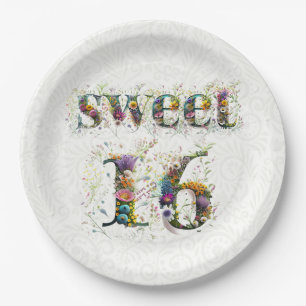 Sweet 16 Happy Birthday Wildflowers Text Paper Plates