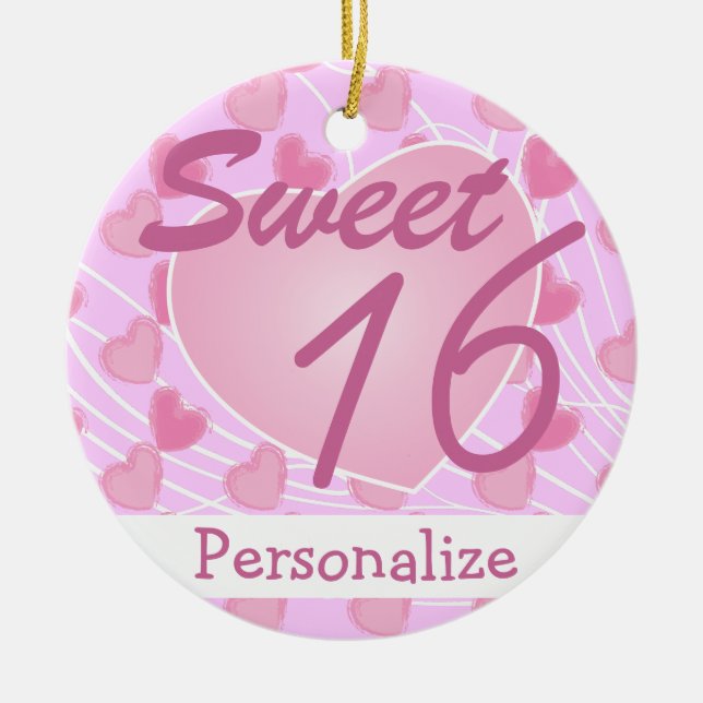 Sweet 16 Hearts Ceramic Ornament (Front)