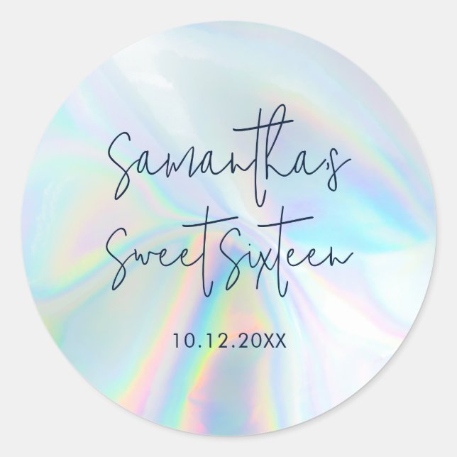 Sweet 16 Holographic 16th Birthday Favor Classic Round Sticker (Front)