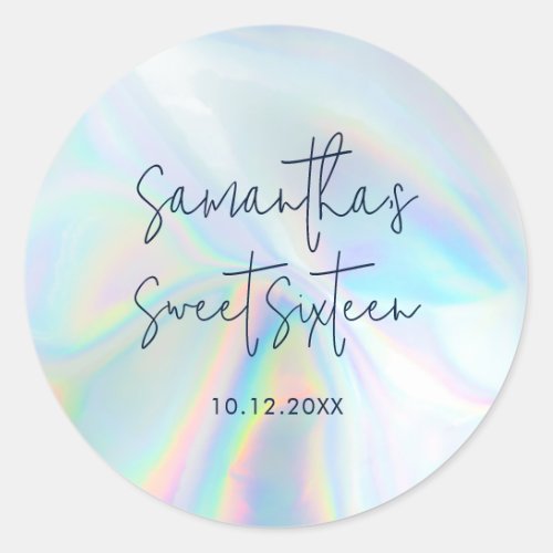 Sweet 16 Holographic Birthday Favor Classic Round Sticker