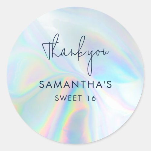 Sweet 16 Holographic Birthday Thank You Classic Round Sticker
