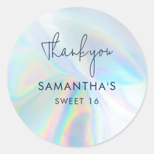 Sweet 16 Holographic Birthday Thank You Classic Round Sticker