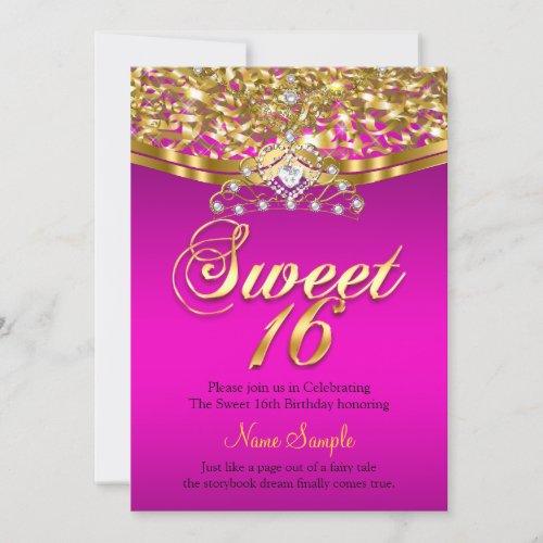 Sweet 16 Hot Pink Birthday Party Glitter Gold Invitation