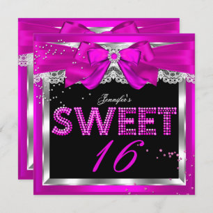 Sweet 16 Hot Pink Glitter Glam Birthday Party Invitation