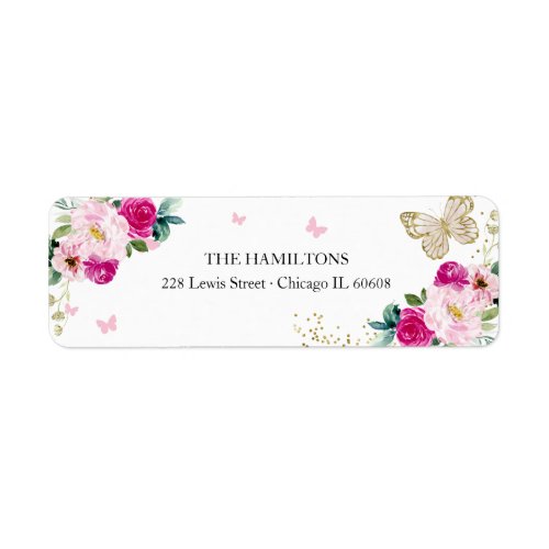 Sweet 16 Hot Pink Gold Floral Butterfly Label