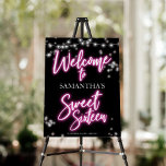 Sweet 16 Hot Pink Neon-Themed Welcome Sign<br><div class="desc">Celebrate your special day in style with our Sweet 16 designs! Our neon-inspired design will make a statement with its shades of pink and black. It's the perfect way to let everyone know you are turning 16!</div>