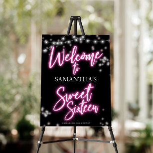 Sweet 16 Hot Pink Neon-Themed Welcome Sign