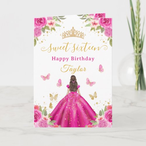 Sweet 16 Hot Pink Princess Brunette Girl