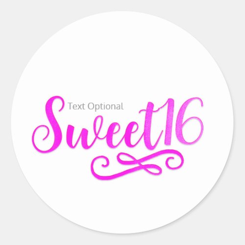 Sweet 16 Hot Pink  White Birthday Party Favor Classic Round Sticker