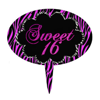 Sweet 16 Hot Pink Zebra Black White For Cake Topper