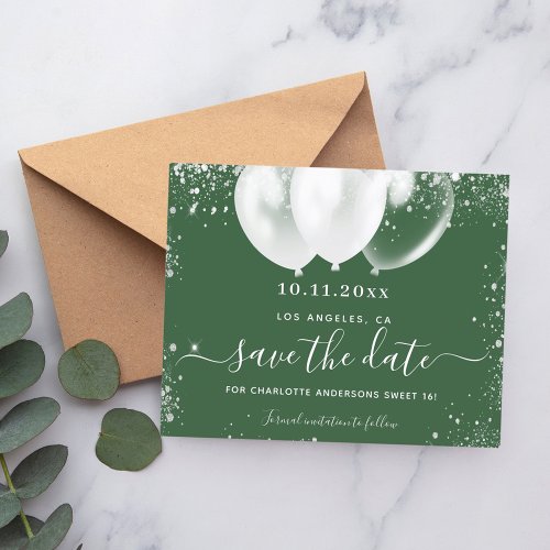 Sweet 16 hunter green white save date card