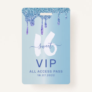 Sweet 16 Ice Blue Metallic Birthday Invitation Badge