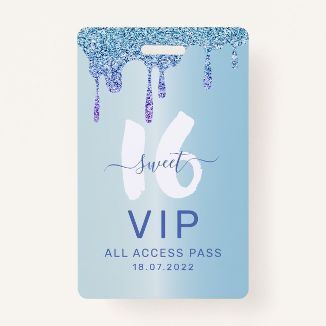 Sweet 16 Ice Blue Metallic Birthday Invitation Badge (Front)