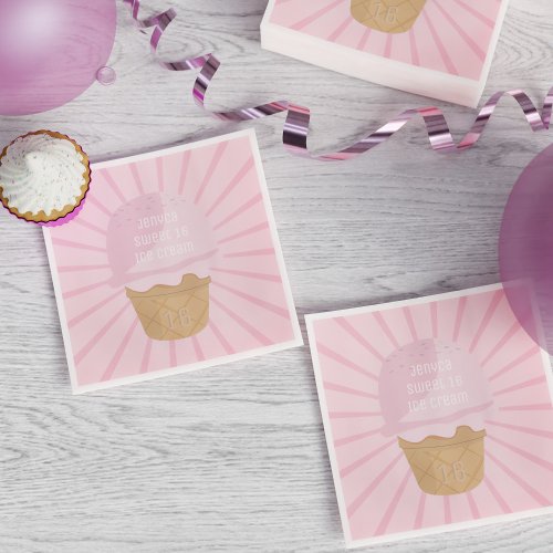 Sweet 16 Ice Cream Pink Birthday Party Napkins