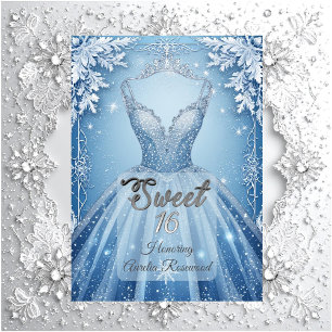 Sweet 16 Icy Blue Silver Winter Frost Snowflakes  Invitation