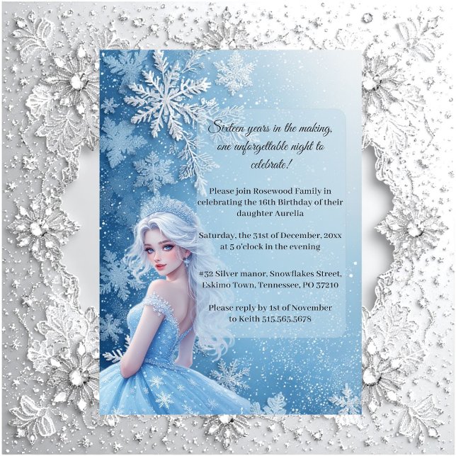 Sweet 16 Icy Blue Silver Winter Personalized Photo Invitation (Sweet 16 Icy Blue Silver Winter Personalized Photo Invitation)