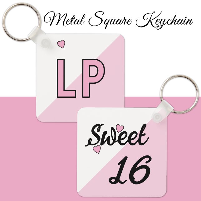 Sweet 16 initials 16th birthday pink keychain (Creator Uploaded)