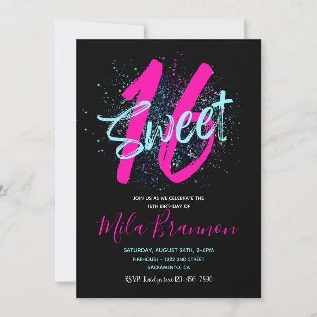Sweet 16 Invitation | 16th Birthday Invitation (Front)