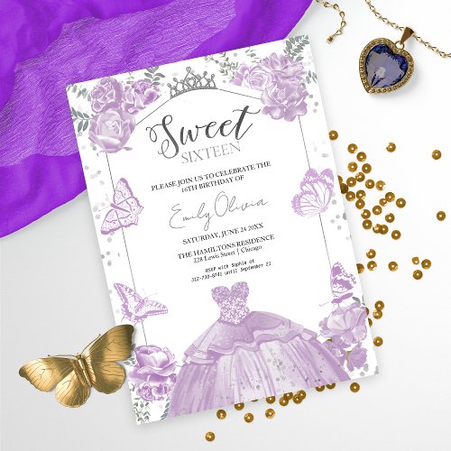  Sweet 16 Invitation Butterfly Lavender Dress